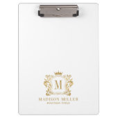 金ゴールド王室のクレストクラウンスクロールモノグラム クリップボード (正面)