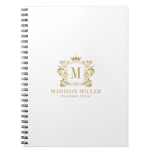金ゴールド王室のクレストクラウンスクロールモノグラム ノートブック (正面)