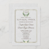 金ゴールド王室のクレスト緑豊かなリハーサルディナー 招待状 (正面/裏面)