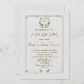 金ゴールド王室のクレスト緑豊かな赤ちゃんシャワー招待状 招待状 (正面/裏面)