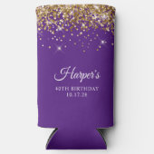 金ゴールド王室のグリッターパープル40歳の誕生日 スリム缶クーラー (正面)