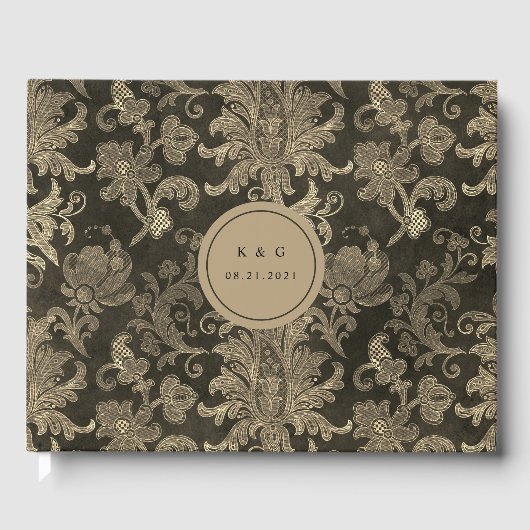 金ゴールド王室のダマスクウェディングゲストブック ゲストブック (正面)