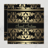 金ゴールド王室のダマスクスイート16誕生日招待状 招待状 (正面/裏面)