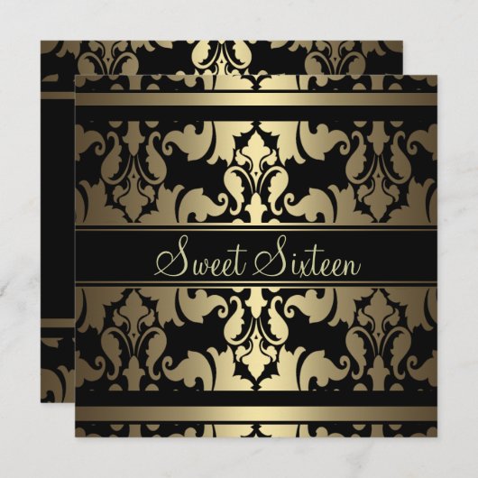 金ゴールド王室のダマスクスイート16誕生日招待状 招待状 (正面/裏面)