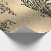 金ゴールド王室のダマスクハートブラックフランスのセピアフェイク ラッピングペーパー (角)