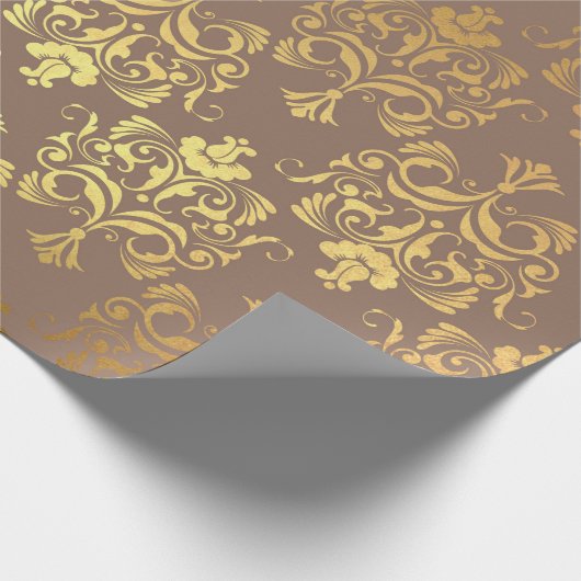 金ゴールド王室のダマスクフローラアイボリーベージュヘラルデ ラッピングペーパー (角)
