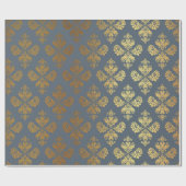 金ゴールド王室のダマスクフローラオーナメントブルーグレーバロク ラッピングペーパー (フラット)