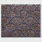 金ゴールド王室のダマスク粉砕ベルベットブルーネイビー銅 ラッピングペーパー (フラット)