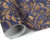 金ゴールド王室のダマスク粉砕ベルベットブルーネイビー銅 ラッピングペーパー (ロールコーナー)