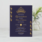 金ゴールド王室のティアラクラウンネイビーエレガントニーキンセアニラ 招待状 (スタンド正面)