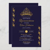 金ゴールド王室のティアラクラウンネイビーエレガントニーキンセアニラ 招待状 (正面/裏面)