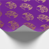金ゴールド王室のドラゴンバイキングパープルプラム紋章 ラッピングペーパー (角)