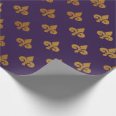 金ゴールド王室のフィオールデリスオーナメントヘラルディックインディゴ ラッピングペーパー (角)