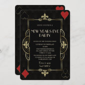 金ゴールド王室のフルーアデリスアールデコ新年パーティー 招待状 (正面/裏面)