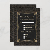 金ゴールド王室のフルーアデリスアールデコ20sウェディングRSVP 出欠カード (正面/裏面)