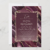 金ゴールド王室のフレームフローラレス&アゲートマーブル結婚ズ 招待状 (正面)