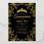 金ゴールド王室のブラッククラウンフローラキンセアニェラ 箔招待状 (正面)