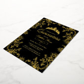 金ゴールド王室のブラッククラウンフローラキンセアニェラ 箔招待状 (回転した状態)