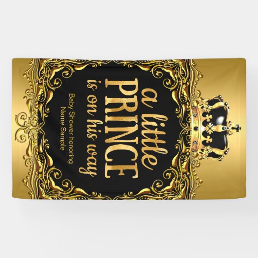 金ゴールド王室のブラッククラウンベビーシャワーボーイ3 横断幕 (横)