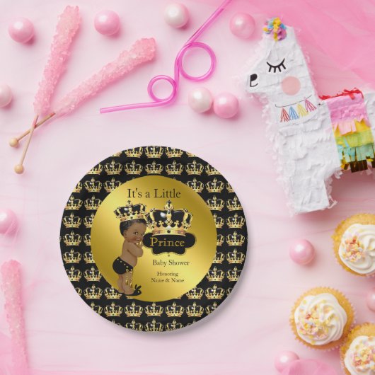金ゴールド王室のブラックプリンスクラウンベビーシャワーエスニック ペーパープレート (パーティー)