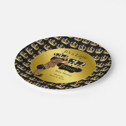 金ゴールド王室のブラックプリンスクラウンベビーシャワーエスニック ペーパープレート (アングル)