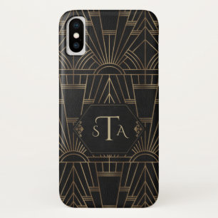 金ゴールド王室のブラック素晴らしギャツビー20sスタイルモノグラム iPhone x ケース