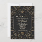 金ゴールド王室のブラック素晴らしギャツビー20sリハーサル・ディナー 招待状 (正面)