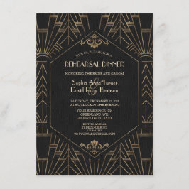 金ゴールド王室のブラック素晴らしギャツビー20sリハーサル・ディナー 招待状