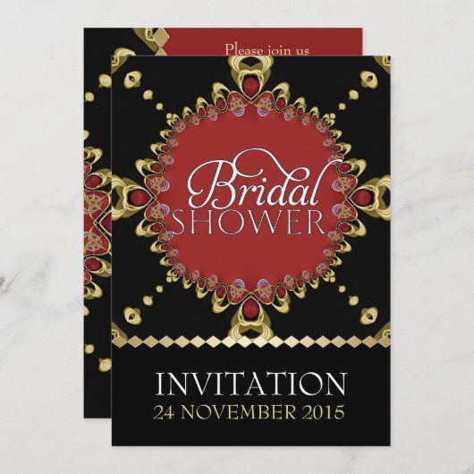 金ゴールド王室のブラック赤ブライダルシャワー招待状 招待状 (正面/裏面)