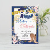 金ゴールド王室のブルーのセノールまたはセノリタの性別の表示 招待状 (スタンド正面)