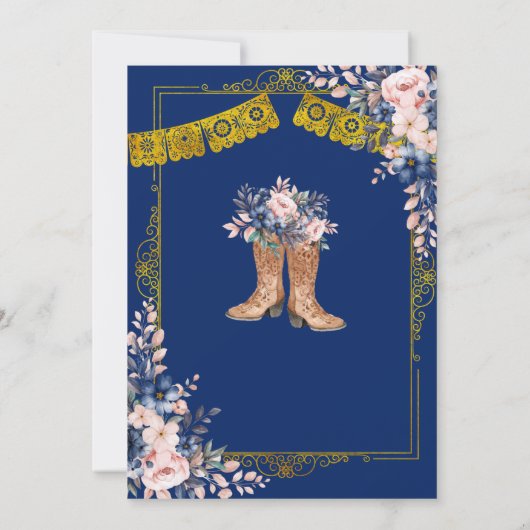 金ゴールド王室のブルーのセノールまたはセノリタの性別の表示 招待状 (裏面)