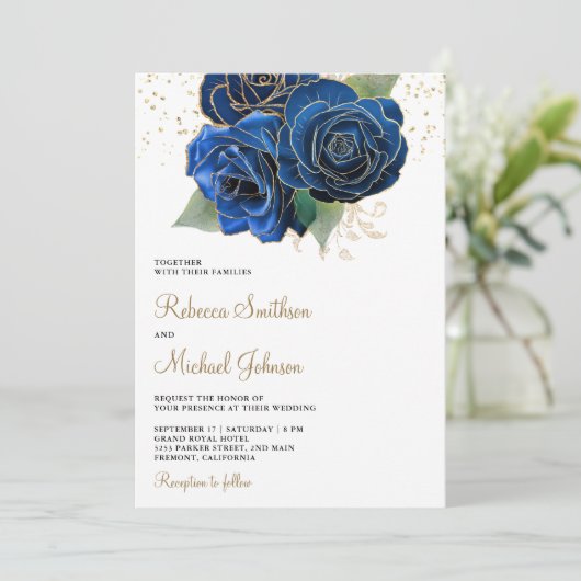 金ゴールド王室のブルーのフローラが全結婚部に 招待状 (スタンド正面)