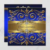 金ゴールド王室のブルーキンセアニェラ招待状 招待状 (正面/裏面)