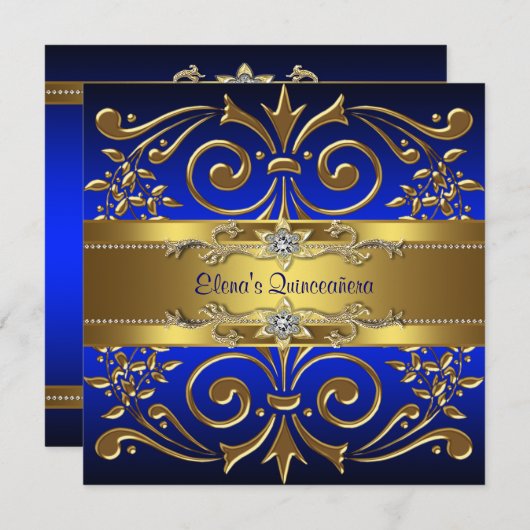 金ゴールド王室のブルーキンセアニェラ招待状 招待状 (正面/裏面)