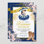金ゴールド王室のブルーMis QuinceメキシコMis XV 招待状 (正面/裏面)