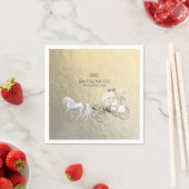 金ゴールド王室のプリンセスストーリーブックキャリッジ&ユニコーン スタンダードカクテルナプキン (インサイチュ)