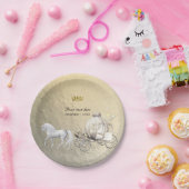 金ゴールド王室のプリンセスストーリーブックキャリッジ&ユニコーン ペーパープレート (パーティー)