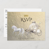 金ゴールド王室のプリンセスストーリーブックキャリッジRSVP インビテーションポストカード (正面/裏面)