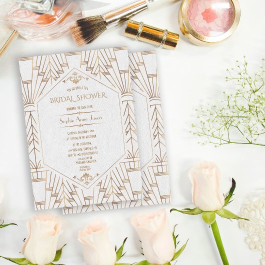 金ゴールド王室のホワ素晴らしイトギャツビー1920sブライダルシャワー 招待状