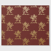 金ゴールド王室のライオンズフェアキングマルーンレッド紋章 ラッピングペーパー (フラット)