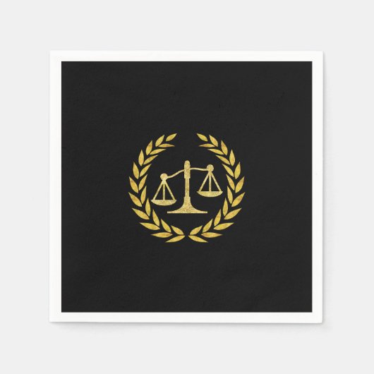 金ゴールド王室のローレルリース法科卒業 スタンダードカクテルナプキン (正面)