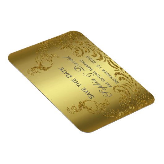 金ゴールド王室の抽象芸術孔雀ウェディング日付を保存 マグネット (右側)