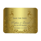 金ゴールド王室の抽象芸術孔雀ウェディング日付を保存 マグネット (横)