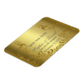 金ゴールド王室の抽象芸術孔雀ウェディング日付を保存 マグネット (左側)