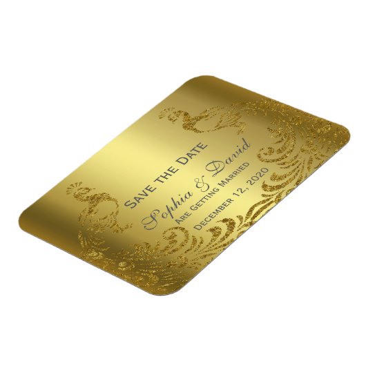 金ゴールド王室の抽象芸術孔雀ウェディング日付を保存 マグネット (左側)