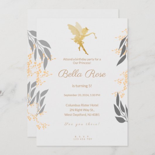 金ゴールド王室の探し5歳の誕生日招待状 招待状 (正面/裏面)