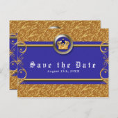 金ゴールド王室の&ブルーエレガントクラウングラム日付を保存 案内ポストカード (正面/裏面)