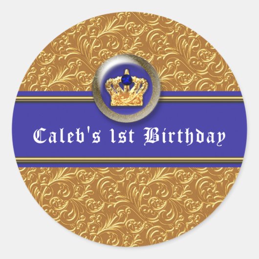 金ゴールド王室の&ブルークラウンバースデーパーティーの好意 ラウンドシール (正面)