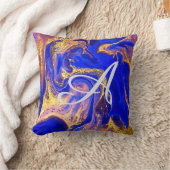 金ゴールド王室の,青,大理石,自然,渦,石,モダン クッション (ブランケット)