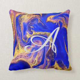 金ゴールド王室の，青，大理石，自然，渦，石，モダン クッション